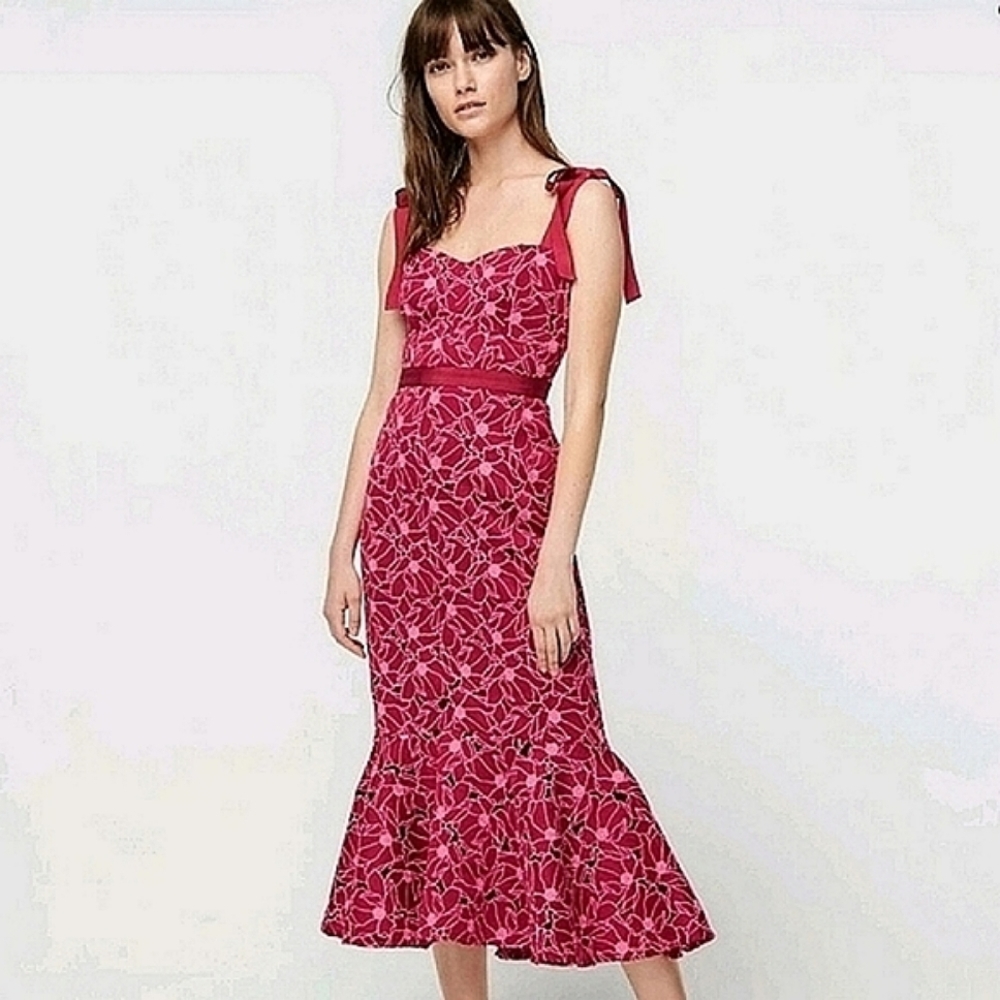 J. Crew Eyelet Lace Midi Dress 🌹with flounce Size 14